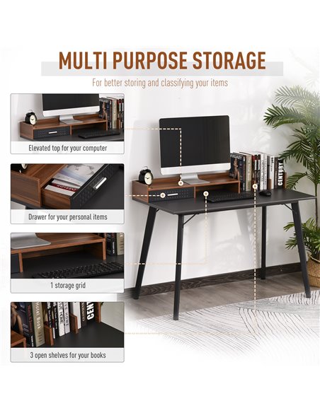 HOMCOM Modern Computer Desk Laptop Writing Table w/Hutch 1 Drawer workstation Home Office Furniture Brown and Black - pic 8017 | FastDaddyshop