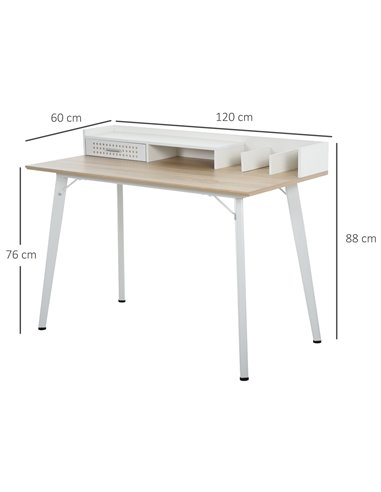 HOMCOM Modern Computer Desk Laptop Writing Table w/Hutch 1 Drawer workstation Home Office Furniture Oak Color and White
