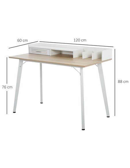HOMCOM Modern Computer Desk Laptop Writing Table w/Hutch 1 Drawer workstation Home Office Furniture Oak Color and White - pic 8023 | FastDaddyshop