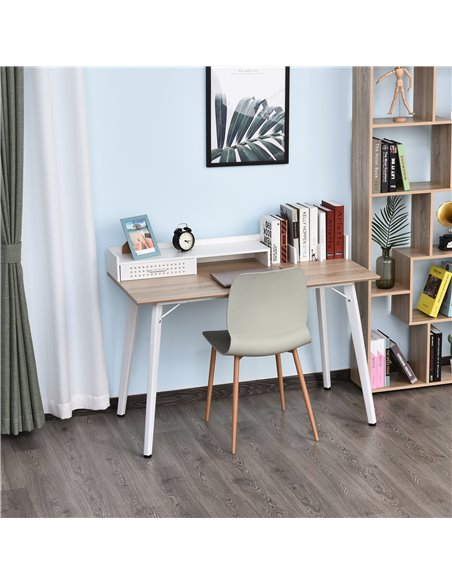 HOMCOM Modern Computer Desk Laptop Writing Table w/Hutch 1 Drawer workstation Home Office Furniture Oak Color and White - pic 8024 | FastDaddyshop