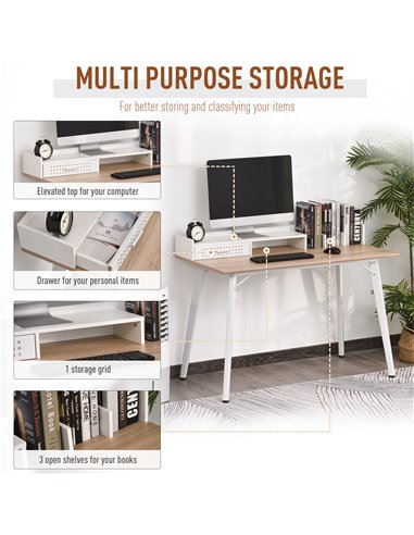 HOMCOM Modern Computer Desk Laptop Writing Table w/Hutch 1 Drawer workstation Home Office Furniture Oak Color and White