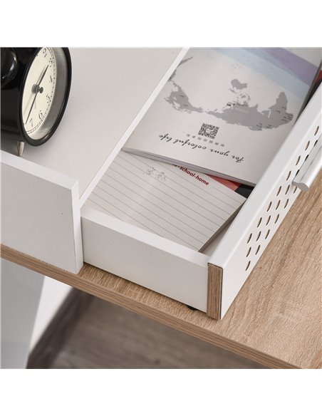 HOMCOM Modern Computer Desk Laptop Writing Table w/Hutch 1 Drawer workstation Home Office Furniture Oak Color and White - pic 8027 | FastDaddyshop