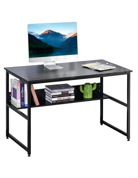 HOMCOM Computer Desk w/ Storage Shelf Adjustable Feet Metal Frame Home Office Laptop Study Writing Workstation Table Black - pic 8030 | FastDaddyshop