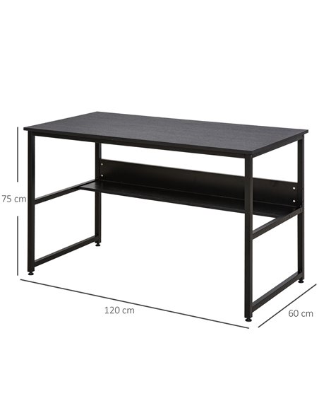 HOMCOM Computer Desk w/ Storage Shelf Adjustable Feet Metal Frame Home Office Laptop Study Writing Workstation Table Black - pic 8031 | FastDaddyshop