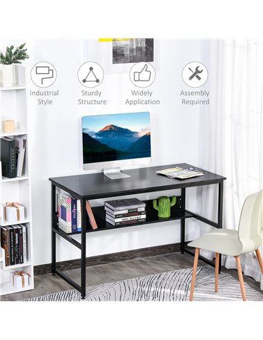 HOMCOM Computer Desk w/ Storage Shelf Adjustable Feet Metal Frame Home Office Laptop Study Writing Workstation Table Black