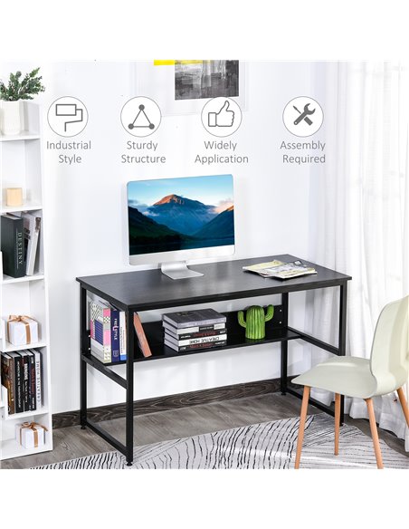 HOMCOM Computer Desk w/ Storage Shelf Adjustable Feet Metal Frame Home Office Laptop Study Writing Workstation Table Black - pic 8032 | FastDaddyshop