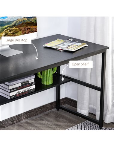 HOMCOM Computer Desk w/ Storage Shelf Adjustable Feet Metal Frame Home Office Laptop Study Writing Workstation Table Black