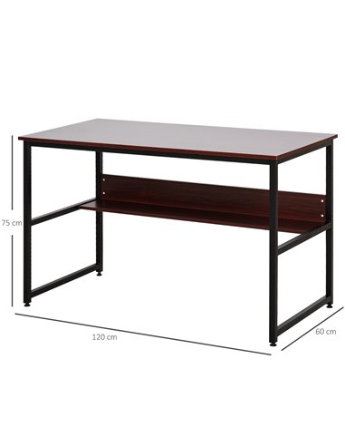 HOMCOM Computer Desk w/Storage Shelf Adjustable Feet Metal Frame Home Office Laptop Study Writing Workstation Table Brown