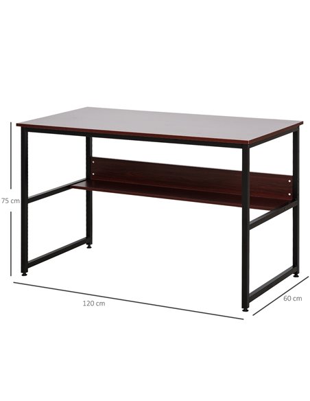 HOMCOM Computer Desk w/Storage Shelf Adjustable Feet Metal Frame Home Office Laptop Study Writing Workstation Table Brown - pic 8039 | FastDaddyshop