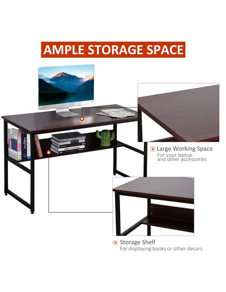 HOMCOM Computer Desk w/Storage Shelf Adjustable Feet Metal Frame Home Office Laptop Study Writing Workstation Table Brown - pic 8040 | FastDaddyshop