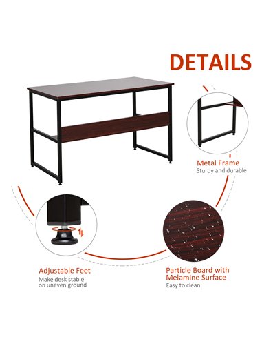 HOMCOM Computer Desk w/Storage Shelf Adjustable Feet Metal Frame Home Office Laptop Study Writing Workstation Table Brown