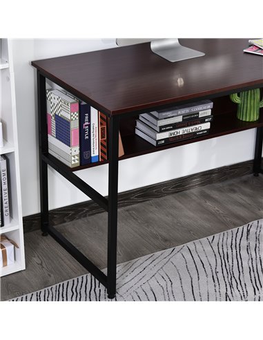 HOMCOM Computer Desk w/Storage Shelf Adjustable Feet Metal Frame Home Office Laptop Study Writing Workstation Table Brown
