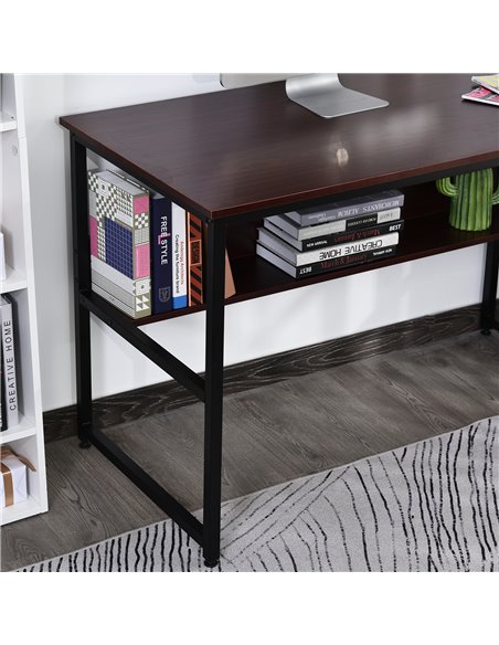 HOMCOM Computer Desk w/Storage Shelf Adjustable Feet Metal Frame Home Office Laptop Study Writing Workstation Table Brown - pic 8042 | FastDaddyshop