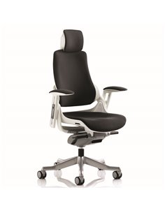 Dynamic Zure Executive Office Chair White Shell Black Fabric With Arms And Headrest KC0161