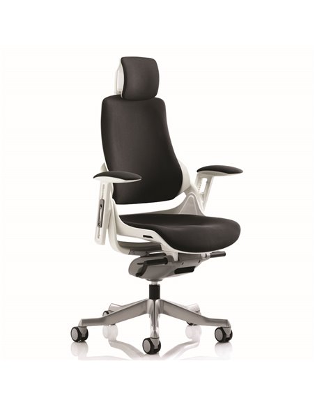 Dynamic Zure Executive Office Chair White Shell Black Fabric With Arms And Headrest KC0161 - pic 80421 | FastDaddyshop