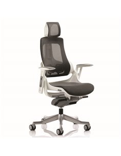 Dynamic Zure Executive Office Chair White Shell Charcoal Mesh With Arms And Headrest KC0162