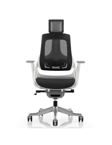 Dynamic Zure Executive Office Chair White Shell Charcoal Mesh With Arms And Headrest KC0162