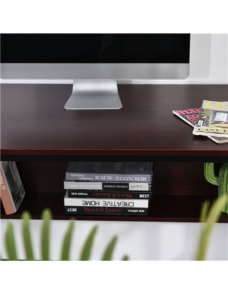 HOMCOM Computer Desk w/Storage Shelf Adjustable Feet Metal Frame Home Office Laptop Study Writing Workstation Table Brown - pic 8043 | FastDaddyshop