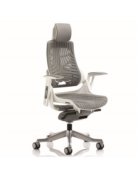 Dynamic Zure Executive Office Chair White Shell Elastomer Gel Grey With Arms And Headrest KC0164 - pic 80434 | FastDaddyshop