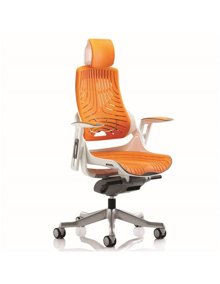Dynamic Zure Executive Office Chair White Shell Elastomer Gel Orange With Arms And Headrest KC0165 - pic 80440 | FastDaddyshop
