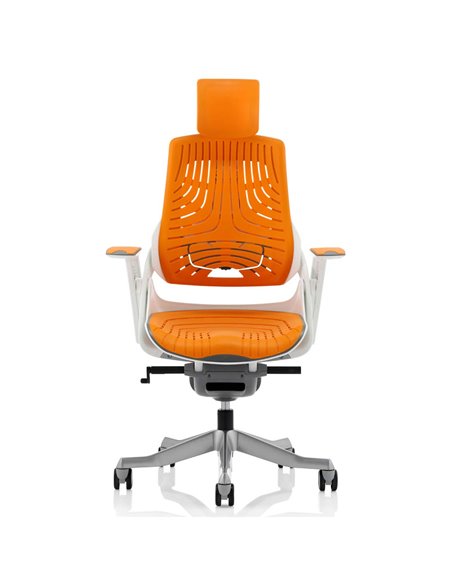 Dynamic Zure Executive Office Chair White Shell Elastomer Gel Orange With Arms And Headrest KC0165 - pic 80441 | FastDaddyshop