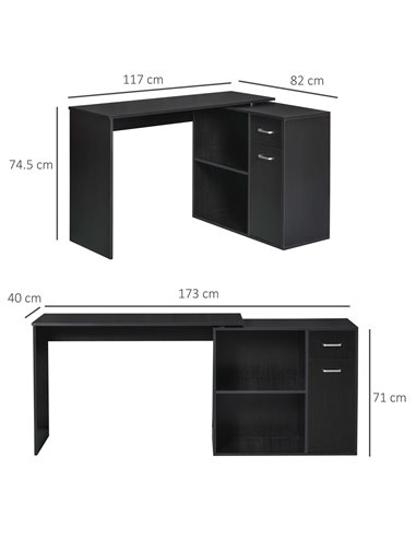 HOMCOM L-Shaped corner computer desk Table Study Table PC Workstation with Storage Shelf Drawer Home Office Black