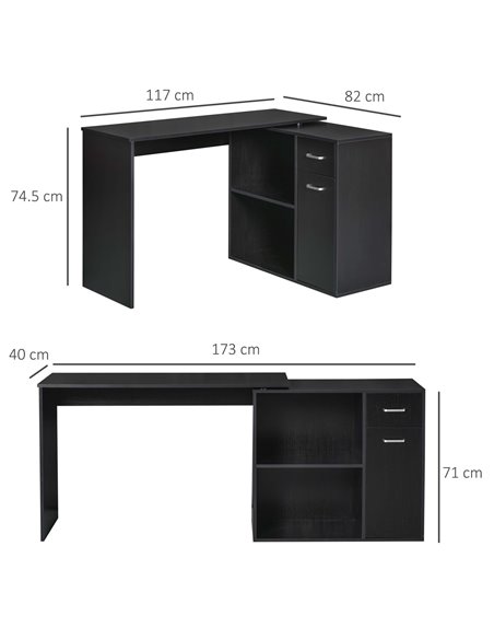 HOMCOM L-Shaped corner computer desk Table Study Table PC Workstation with Storage Shelf Drawer Home Office Black - pic 8055 | FastDaddyshop