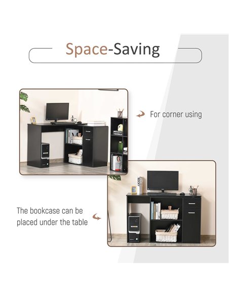 HOMCOM L-Shaped corner computer desk Table Study Table PC Workstation with Storage Shelf Drawer Home Office Black - pic 8056 | FastDaddyshop