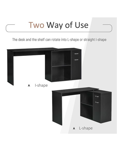 HOMCOM L-Shaped corner computer desk Table Study Table PC Workstation with Storage Shelf Drawer Home Office Black - pic 8057 | FastDaddyshop