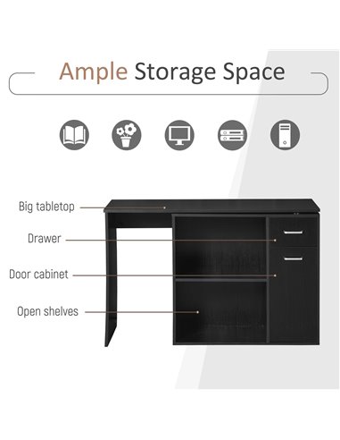 HOMCOM L-Shaped corner computer desk Table Study Table PC Workstation with Storage Shelf Drawer Home Office Black