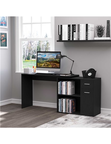HOMCOM L-Shaped corner computer desk Table Study Table PC Workstation with Storage Shelf Drawer Home Office Black - pic 8060 | FastDaddyshop