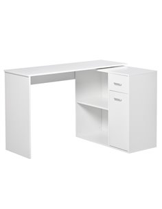 HOMCOM L-Shaped corner computer desk Table Study Table PC Workstation with Storage Shelf Drawer Home Office white