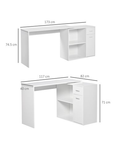 HOMCOM L-Shaped corner computer desk Table Study Table PC Workstation with Storage Shelf Drawer Home Office white
