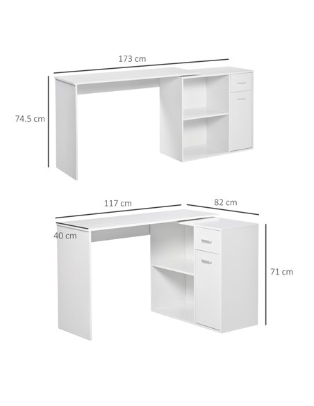 HOMCOM L-Shaped corner computer desk Table Study Table PC Workstation with Storage Shelf Drawer Home Office white - pic 8063 | FastDaddyshop
