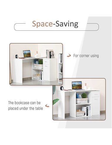 HOMCOM L-Shaped corner computer desk Table Study Table PC Workstation with Storage Shelf Drawer Home Office white