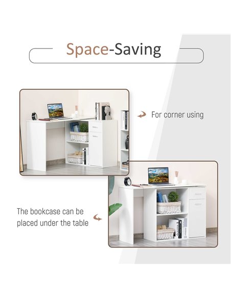 HOMCOM L-Shaped corner computer desk Table Study Table PC Workstation with Storage Shelf Drawer Home Office white - pic 8064 | FastDaddyshop