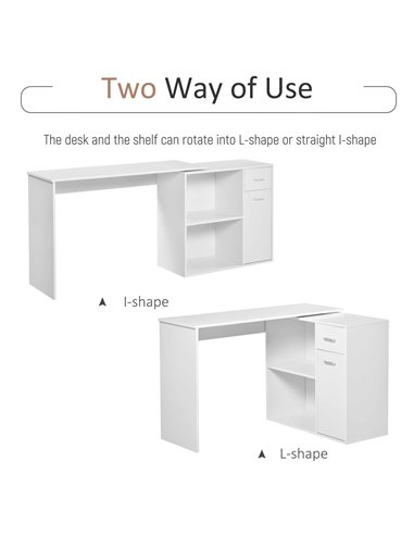 HOMCOM L-Shaped corner computer desk Table Study Table PC Workstation with Storage Shelf Drawer Home Office white