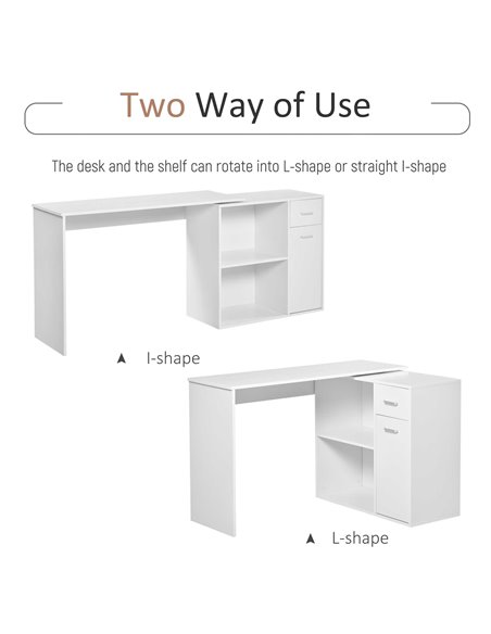 HOMCOM L-Shaped corner computer desk Table Study Table PC Workstation with Storage Shelf Drawer Home Office white - pic 8065 | FastDaddyshop