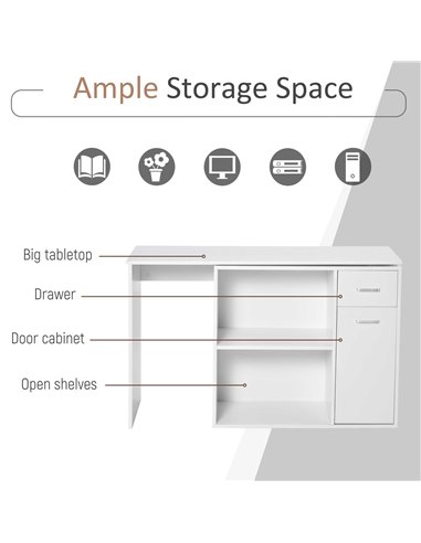HOMCOM L-Shaped corner computer desk Table Study Table PC Workstation with Storage Shelf Drawer Home Office white