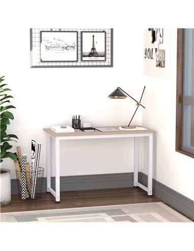 HOMCOM Computer Desk PC Writing Table Home Office Workstation Adjustable Feet Stable Work Study w/ Metal Frame Oak White