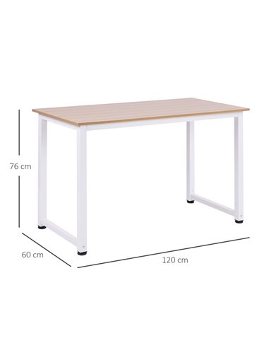 HOMCOM Computer Desk PC Writing Table Home Office Workstation Adjustable Feet Stable Work Study w/ Metal Frame Oak White