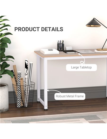 HOMCOM Computer Desk PC Writing Table Home Office Workstation Adjustable Feet Stable Work Study w/ Metal Frame Oak White - pic 8073 | FastDaddyshop