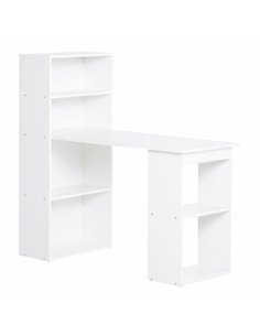 HOMCOM 120cm Modern Computer Desk Bookshelf  Writing Table Workstation PC Laptop Study Home Office 6 Shelves White