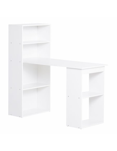 HOMCOM 120cm Modern Computer Desk Bookshelf  Writing Table Workstation PC Laptop Study Home Office 6 Shelves White - pic 8094 | FastDaddyshop