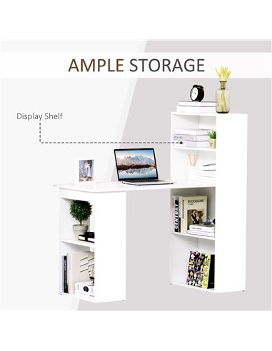 HOMCOM 120cm Modern Computer Desk Bookshelf  Writing Table Workstation PC Laptop Study Home Office 6 Shelves White