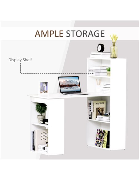 HOMCOM 120cm Modern Computer Desk Bookshelf  Writing Table Workstation PC Laptop Study Home Office 6 Shelves White - pic 8096 | FastDaddyshop
