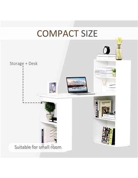 HOMCOM 120cm Modern Computer Desk Bookshelf  Writing Table Workstation PC Laptop Study Home Office 6 Shelves White - pic 8097 | FastDaddyshop