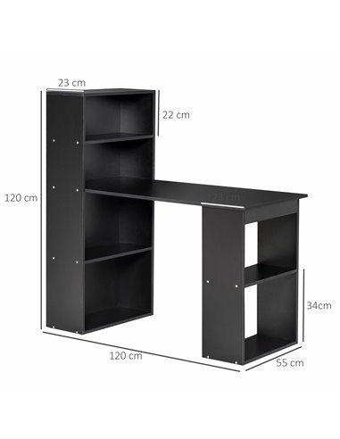 HOMCOM 120cm Modern Computer Desk Bookshelf  Writing Table Workstation PC Laptop Study Home Office 6 Shelves Black