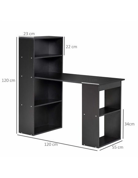 HOMCOM 120cm Modern Computer Desk Bookshelf  Writing Table Workstation PC Laptop Study Home Office 6 Shelves Black - pic 8103 | FastDaddyshop