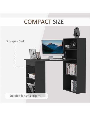 HOMCOM 120cm Modern Computer Desk Bookshelf  Writing Table Workstation PC Laptop Study Home Office 6 Shelves Black